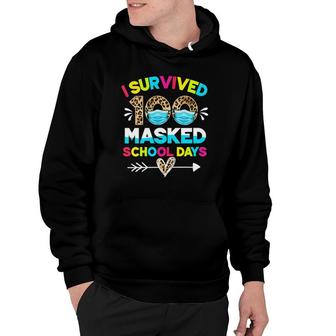 Womens I Survived 100 Masked School Days Funny 100Th Day Of School V-Neck Hoodie | Mazezy