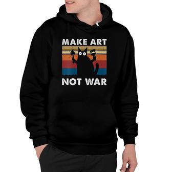 Womens Make Art Not Warvintage Funny Black Cat Fun V-Neck Hoodie - Thegiftio