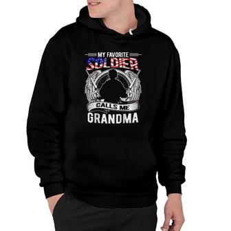 Womens My Favorite Soldier Calls Me Grandma Proud Army Grandmother Raglan Baseball Tee Hoodie - Seseable