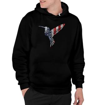 Womens Usa American Flag Dot Art Cute Bird Hummingbird 4Th Of July V Neck Hoodie | Seseable UK