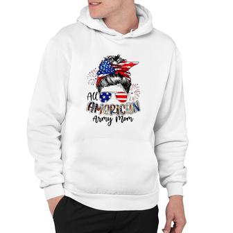 All American Army Mom 4Th Of July American Flag Bandana Sunglasses Fireworks Messy Bun Hoodie - Seseable