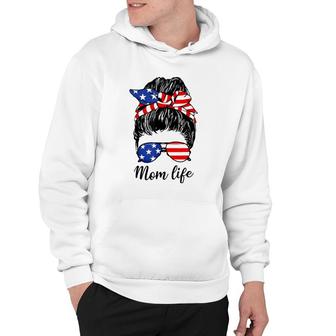 American Flag 4Th Of July Mom Life Messy Bun Mothers Day Hoodie - Seseable