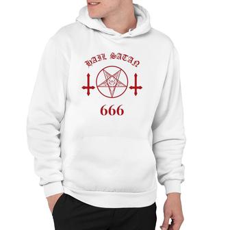 Blood Red Satanic Pentagram Hail Satan 666 Upside Down Cross Hoodie | Mazezy