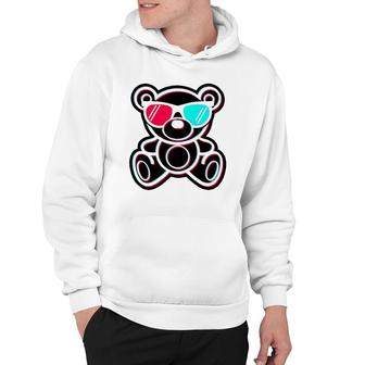 Cool Teddy Bear Glitch Effect With 3D Glasses Hoodie - Seseable