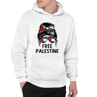 Free Palestine Flag Messy Hair Bun Save Gaza Strip End Hoodie - Seseable