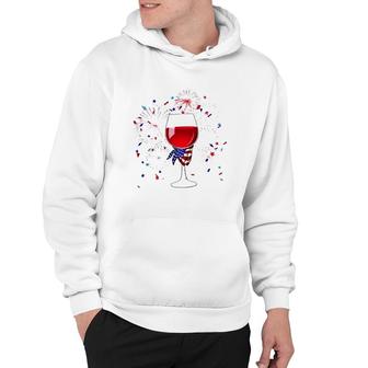Happy 4Th Of July Us Flag Wine Glass And Fireworks Celebration Hoodie - Seseable