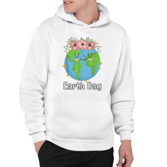 Happy Earth Day Cute Earth Smiles With Floral Earth Day 2022 Hoodie - Seseable
