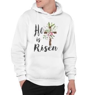 He Is Risen Floral Cross Vintage Happy Easter 2022 Gift Hoodie | Mazezy