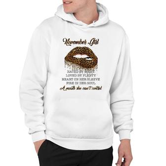 November Girl Hated By Many Loved By Plenty Heart On Her Sleeve Leopard Lips Version Hoodie - Seseable