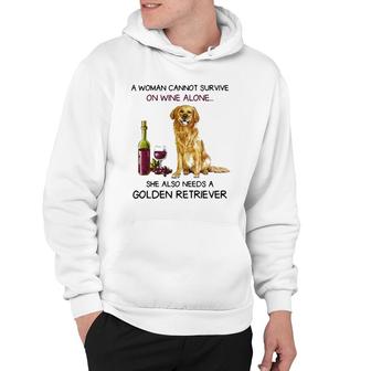 Woman Cannot Survive On Wine She Also Needs Golden Retriever Hoodie - Seseable