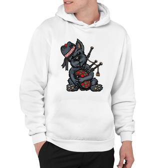 Womens Funny Tartan Day Scottish Terrier Bagpipe V-Neck Hoodie | Mazezy