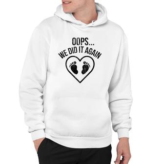 Womens Oops We Did It Again Funny Pregnancy Baby Announcement V-Neck Hoodie | Mazezy