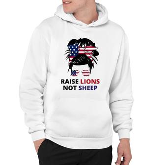 Womens Raise Lions Not Sheep American Flag Sunglasses Messy Bun V-Neck Hoodie