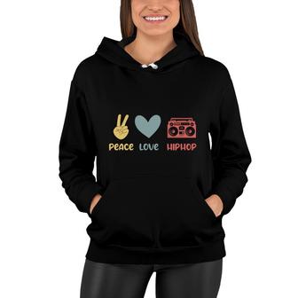 80S 90S Styles Peace Love Hip Hop Funny Idea Music Gift Women Hoodie - Seseable