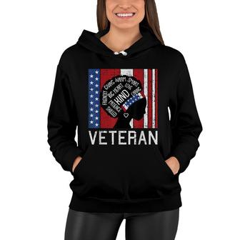 Afro Woman American Flag Veteran Patriotic Military Wife Women Hoodie - Seseable