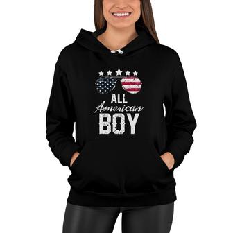 All American Boy 4Th Of July Usa Flag Aviator Sunglasses Distressed Vintage Women Hoodie | Seseable UK