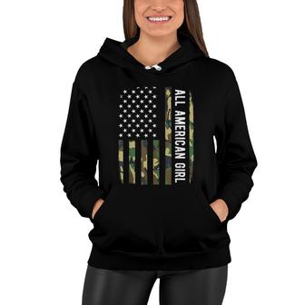 All American Girl Camouflage American Flag 4Th Of July Gift Women Hoodie - Seseable