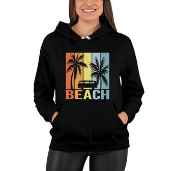 Beach Van Palm Trees Retro Sunset Stripes Women Hoodie - Seseable