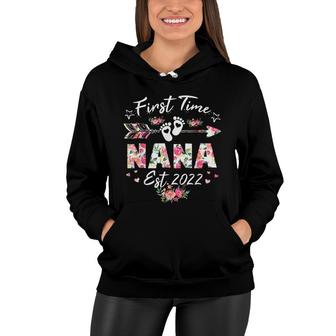 First Time Nana Est 2022 Promoted To New Grandma Floral Women Hoodie - Seseable