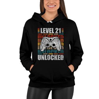 Level 21 Unlocked Retro Video Gamer Birthday Women Hoodie - Seseable