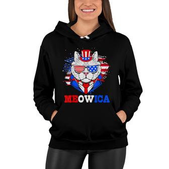 Meowica Patriotic Cat 4Th Of July Independent Day Women Hoodie - Seseable