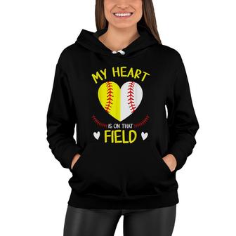 My Heart Is On That Field Baseball Mothers Day Women Hoodie - Seseable