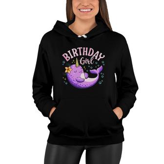 Narwhal Birthday Girl Party Supplies Family Matching Costume Women Hoodie - Seseable