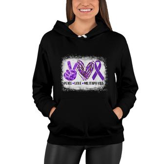 Peace Love Military Kids Purple Up For Military Child Month Women Hoodie - Seseable