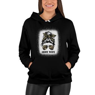 Proud Army Wife Messy Bun Camo Flag Spouse Military Pride Women Hoodie - Seseable