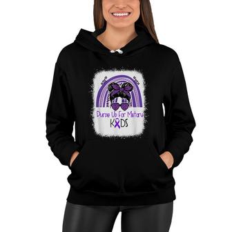 Purple Up For Military Kids Child Messy Bun Rainbow Bleached Women Hoodie - Seseable