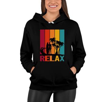 Relax Beach Surfing Palm Trees Sunset Great Women Hoodie - Seseable