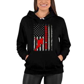 Retro Vintage American Flag Lacrosse Dad Fathers Day Women Hoodie - Seseable