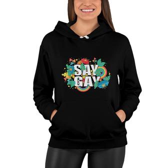 Say Gay Rainbow Vintage Floral Stay Proud Lgbtq Gay Rights Women Hoodie - Seseable