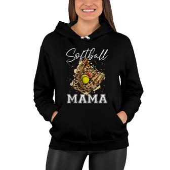 Softball Mama Funny Leopard Glove Softbal Lovers Women Hoodie - Seseable