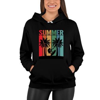 Summer Surfer Palm Trees Beach Retro Sunset Black Women Hoodie - Seseable
