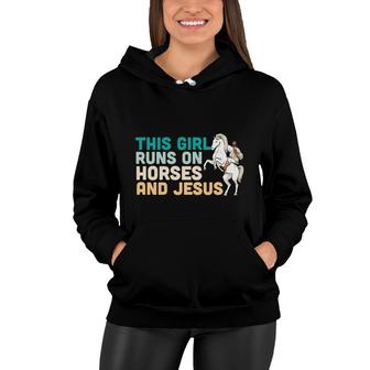This Girl Runs On Horses And Jesus Bible Verse Graphic Christian Women Hoodie - Seseable