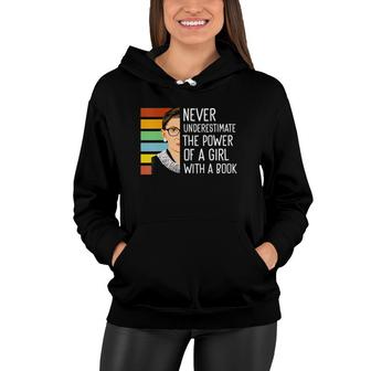Womens Never Underestimate The Power Of A Girl With A Book Feminist V-Neck Women Hoodie - Seseable