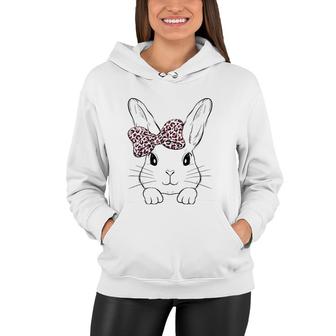 Cute Bunny Face Leopard Bow Tie Easter Day Girls Womens Women Hoodie | Mazezy