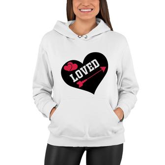 Loved Bible Verse Black Graphic Great Heart Christian Women Hoodie - Seseable