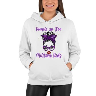 Messy Bun Purple Up Day For Military Kids Child Purple Up Women Hoodie - Seseable