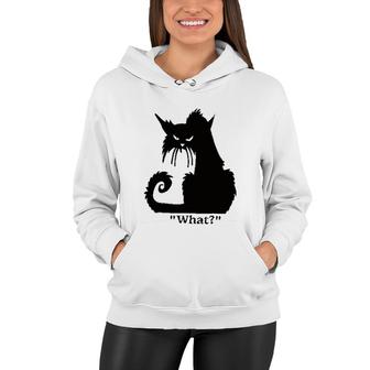 Print Letter What Question Black Cat 2022 Trend Women Hoodie - Seseable
