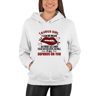 Sweet As Candy Cold As Ice Taurus Girl Red Lips Women Hoodie - Seseable