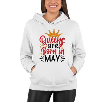 Yellow Crown Red Black Letters Design Queens Are Born In May Birthday Women Hoodie - Seseable