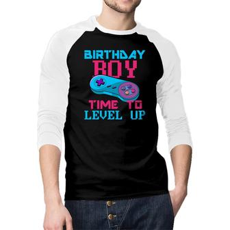 Birthday Boy Time To Level Up Birthday Boy Matching Video Gamer Pink Blue Raglan Baseball Shirt - Seseable