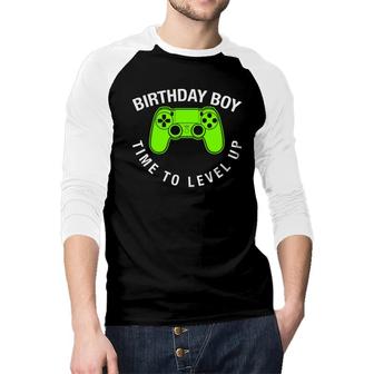 Birthday Boy Time To Level Up Boy Matching Video Gamer Raglan Baseball Shirt - Seseable