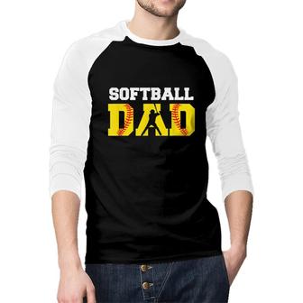 Dad Softball Yellow Softball Dad Fathers Gift Raglan Baseball Shirt - Seseable
