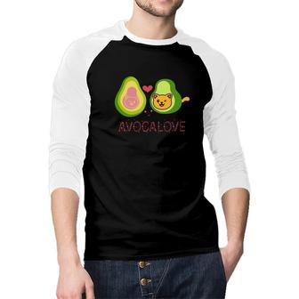 Funny Avocado Avocalove Pink Heart Cute Cat Raglan Baseball Shirt - Seseable