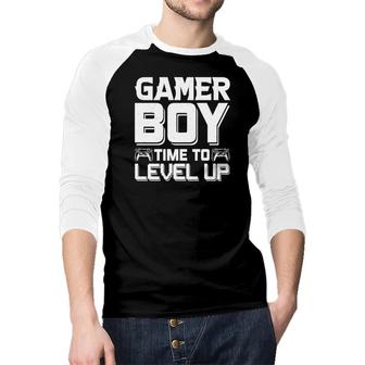Gamer Boy Time To Level Up White Design Birthday Boy Matching Video Gamer Raglan Baseball Shirt - Seseable