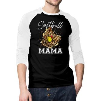Softball Mama Funny Leopard Glove Softbal Lovers Raglan Baseball Shirt - Seseable