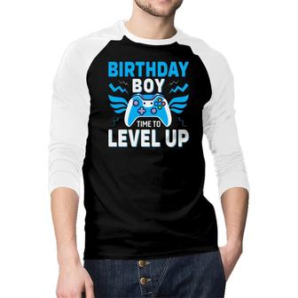 Time To Level Up Blue Birthday Boy Matching Video Gamer Raglan Baseball Shirt - Seseable